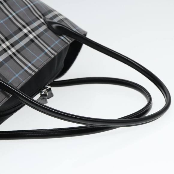 Burberrys Nova Check Blue Label Tote Bag Nylon Silver Gray Auth bs18621 - Picture 7 of 16